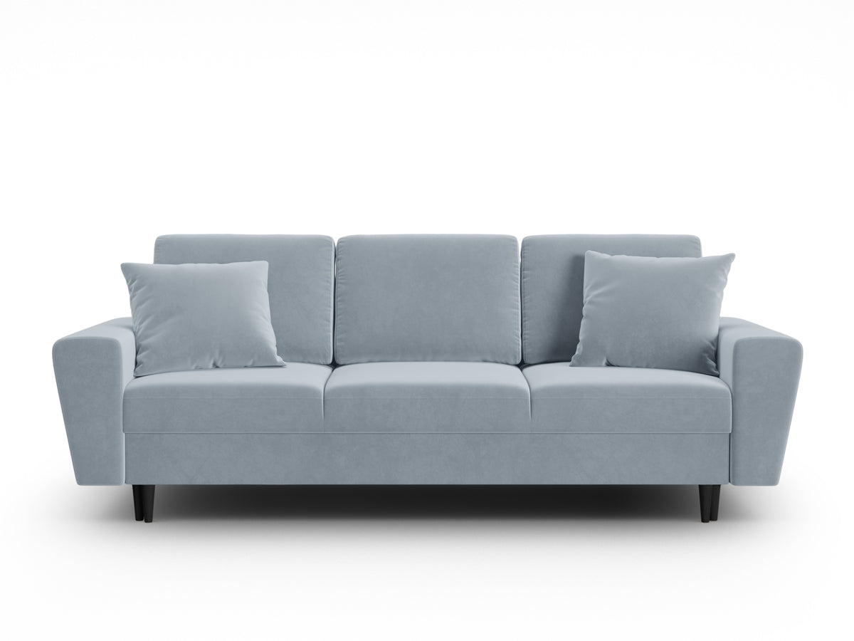Kyoto Sofa With Bed Function And Box, 3 Seats, 235x100 cm — Light Blue / Black Beech Wood