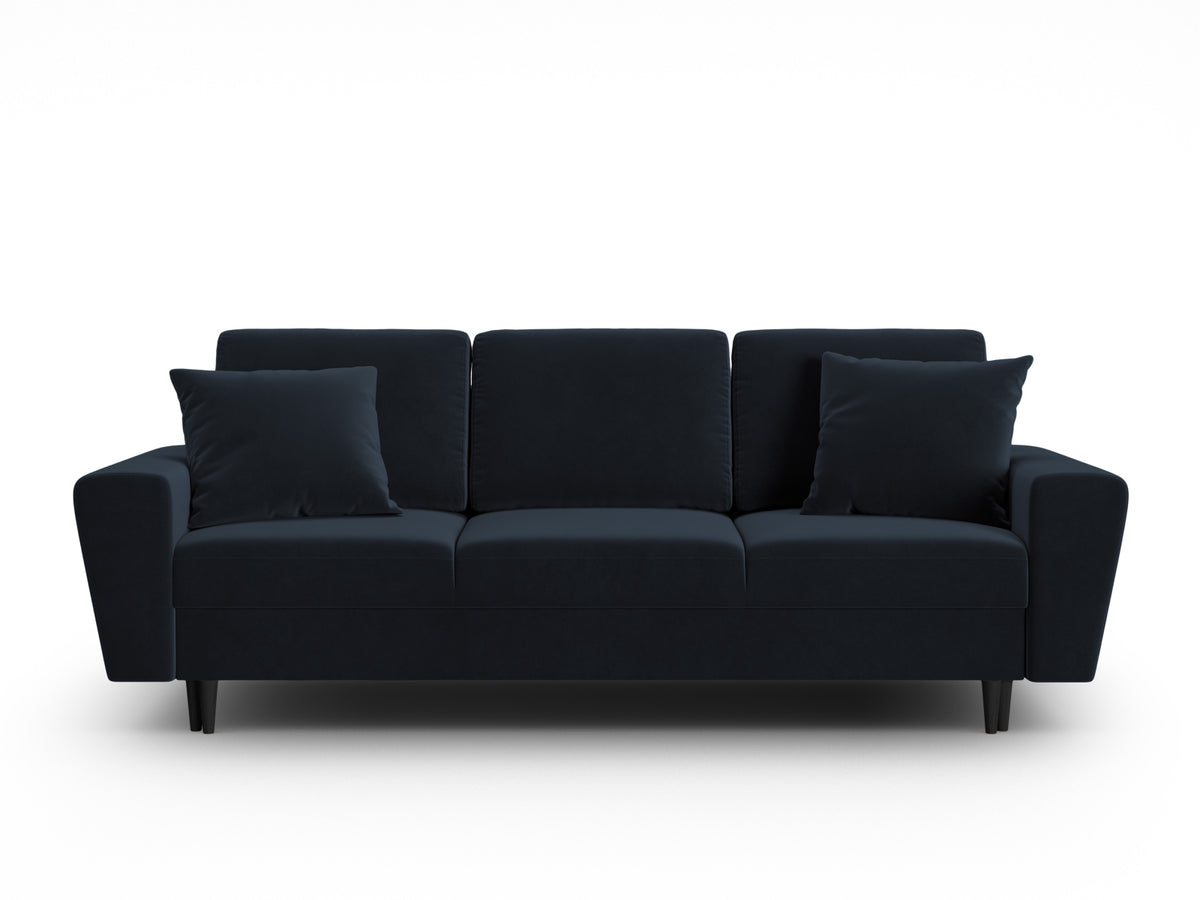 Kyoto Sofa With Bed Function And Box, 3 Seats, 235x100 cm — Dark Blue / Black Beech Wood