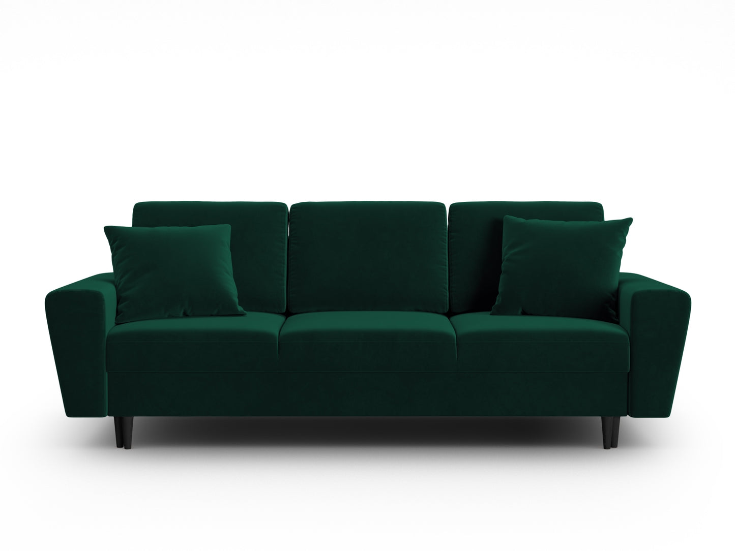 Kyoto Sofa With Bed Function And Box, 3 Seats, 235x100 cm — Bottle Green / Black Beech Wood