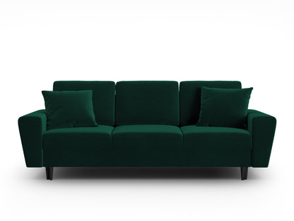 Kyoto Sofa With Bed Function And Box, 3 Seats, 235x100 cm — Bottle Green / Black Beech Wood