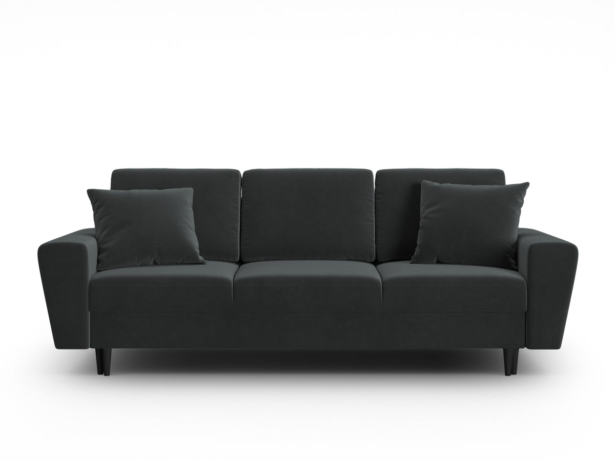 Kyoto Sofa With Bed Function And Box, 3 Seats, 235x100 cm — Dark Grey / Black Beech Wood