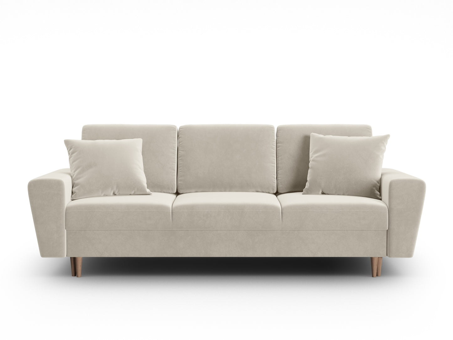 Kyoto Sofa With Bed Function And Box, 3 Seats, 235x100 cm — Light Beige / Natural Beech Wood