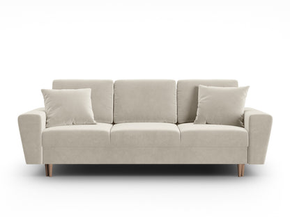 Kyoto Sofa With Bed Function And Box, 3 Seats, 235x100 cm — Light Beige / Natural Beech Wood