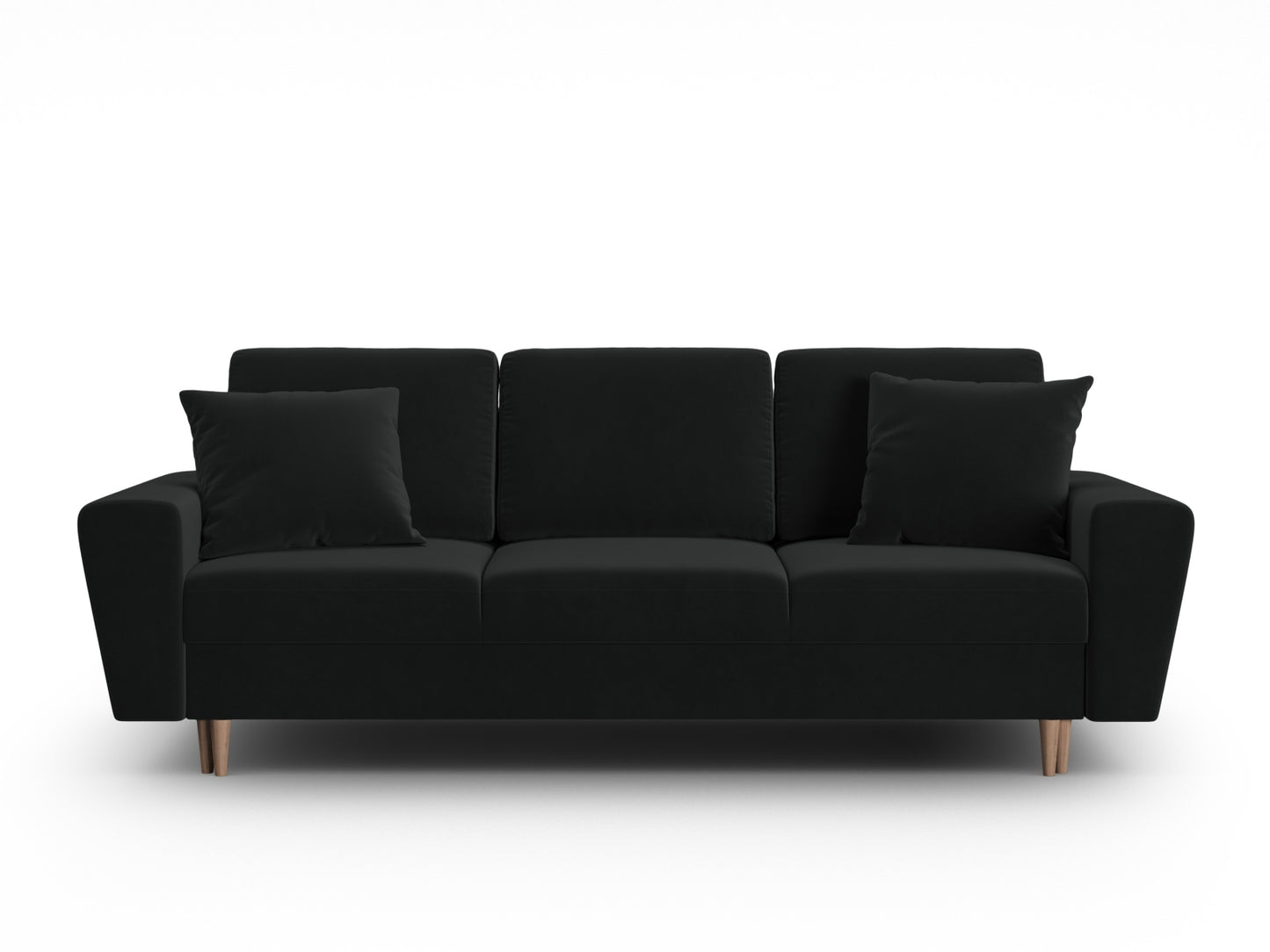 Kyoto Sofa With Bed Function And Box, 3 Seats, 235x100 cm — Black / Natural Beech Wood
