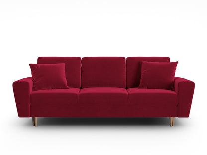Kyoto Sofa With Bed Function And Box, 3 Seats, 235x100 cm — Red / Natural Beech Wood