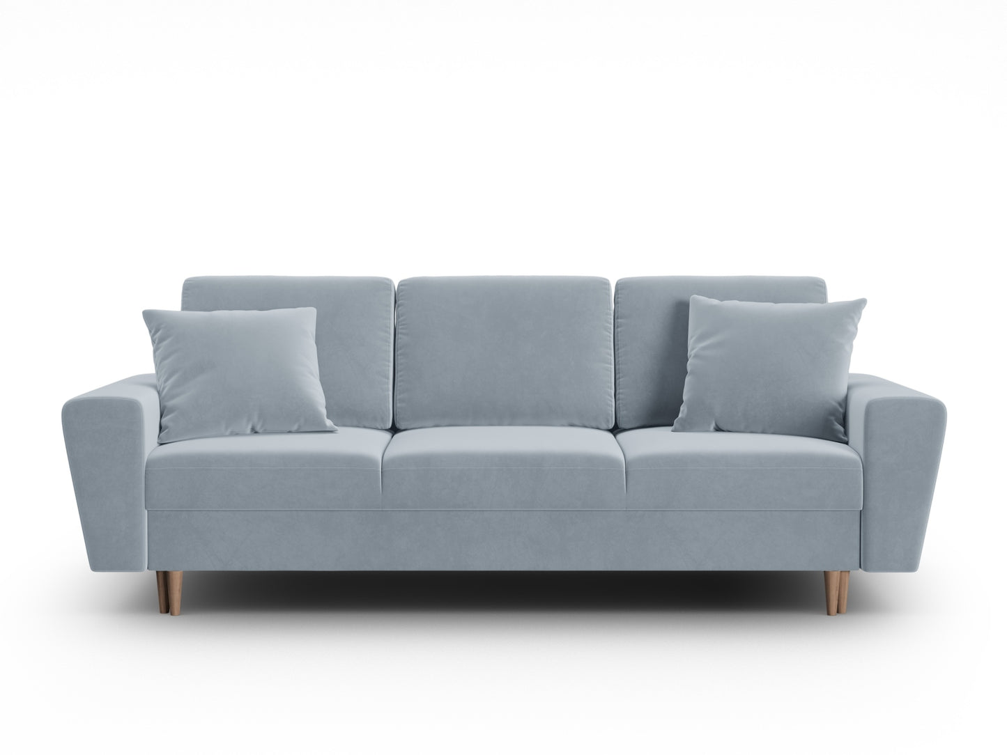 Kyoto Sofa With Bed Function And Box, 3 Seats, 235x100 cm — Light Blue / Natural Beech Wood