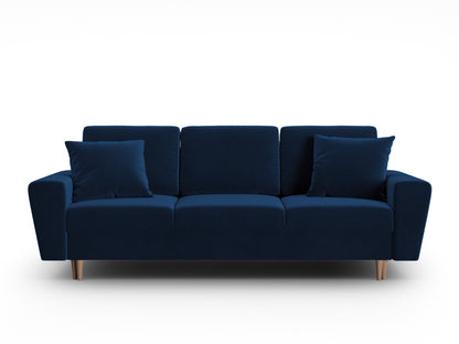 Kyoto Sofa With Bed Function And Box, 3 Seats, 235x100 cm — Royal Blue / Natural Beech Wood
