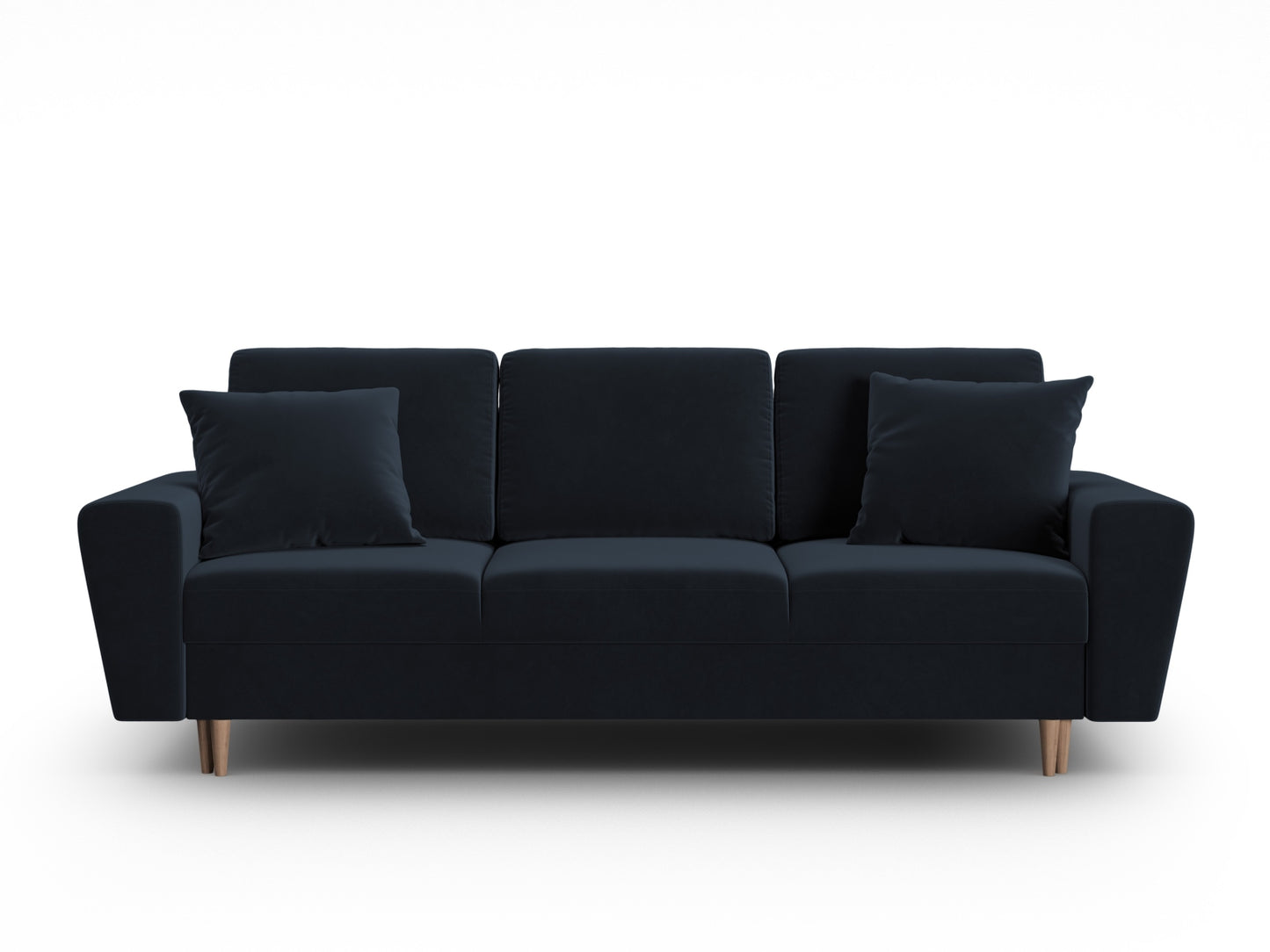 Kyoto Sofa With Bed Function And Box, 3 Seats, 235x100 cm — Dark Blue / Natural Beech Wood
