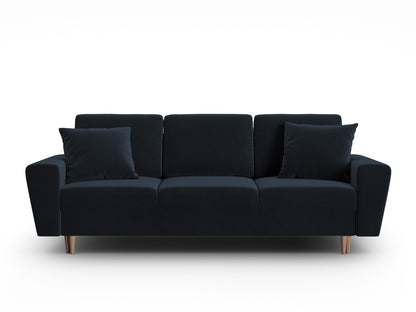 Kyoto Sofa With Bed Function And Box, 3 Seats, 235x100 cm — Dark Blue / Natural Beech Wood