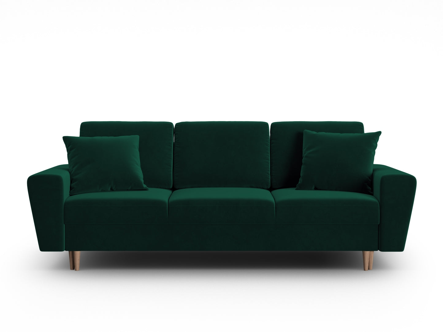 Kyoto Sofa With Bed Function And Box, 3 Seats, 235x100 cm — Bottle Green / Natural Beech Wood