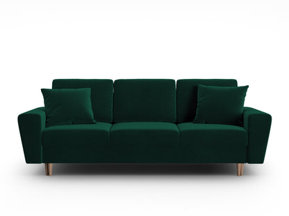 Kyoto Sofa With Bed Function And Box, 3 Seats, 235x100 cm — Bottle Green / Natural Beech Wood