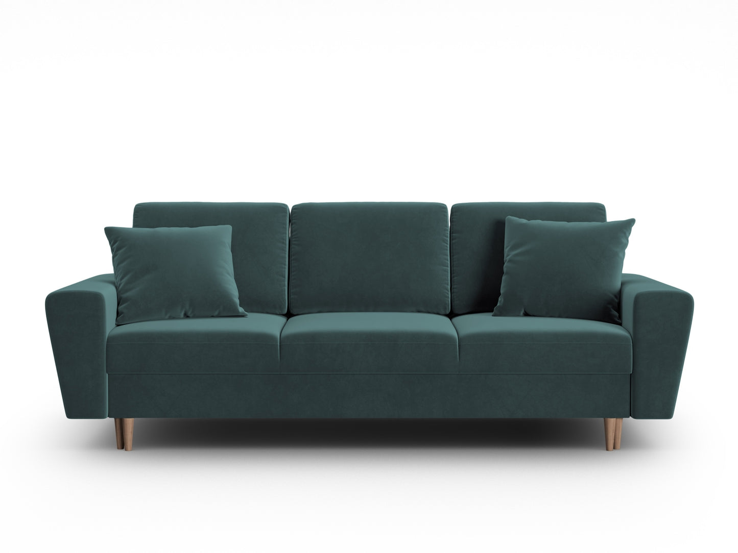Kyoto Sofa With Bed Function And Box, 3 Seats, 235x100 cm — Petrol / Natural Beech Wood