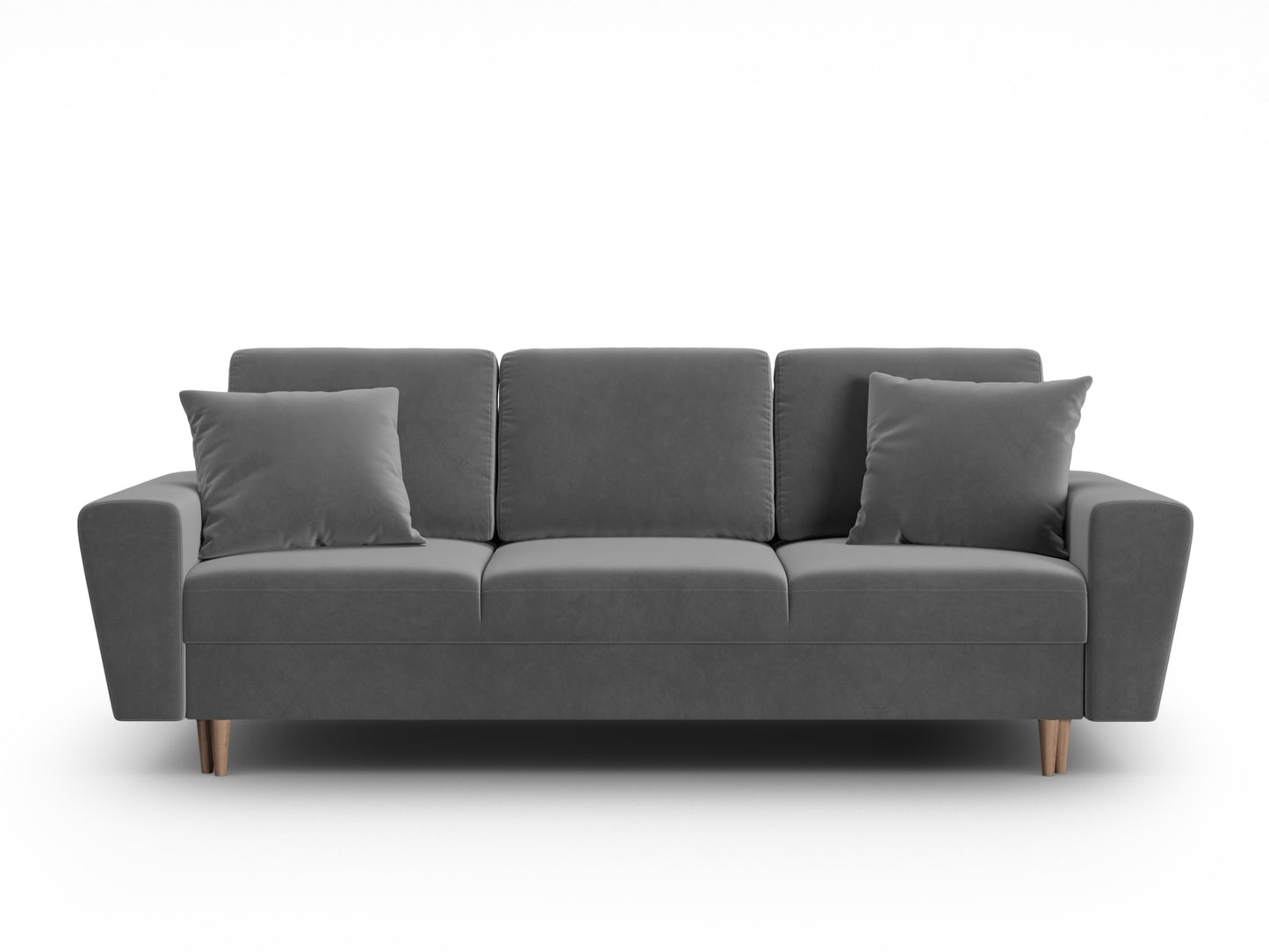 Kyoto Sofa With Bed Function And Box, 3 Seats, 235x100 cm — Light Grey / Natural Beech Wood