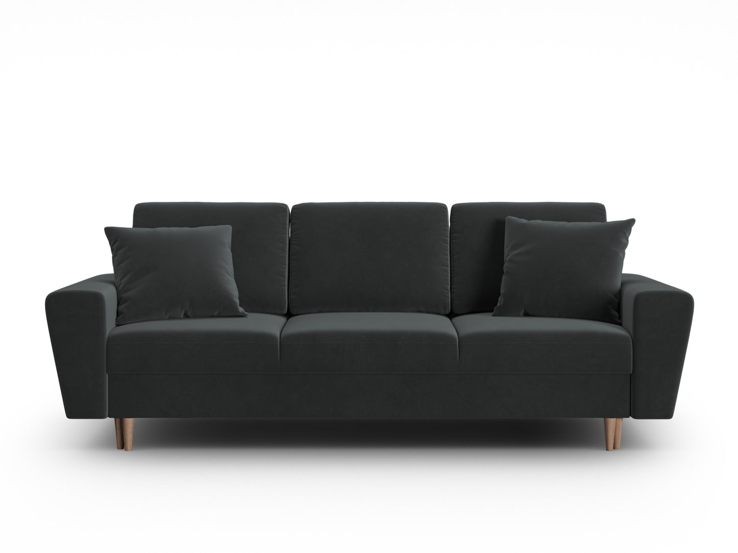 Kyoto Sofa With Bed Function And Box, 3 Seats, 235x100 cm — Dark Grey / Natural Beech Wood