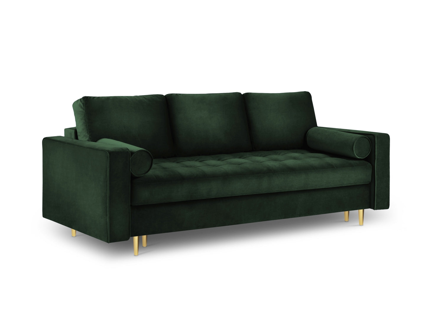Aspen Sofa With Bed Function And Box, 3 Seats, 225x100 cm — Bottle Green / Gold Metal