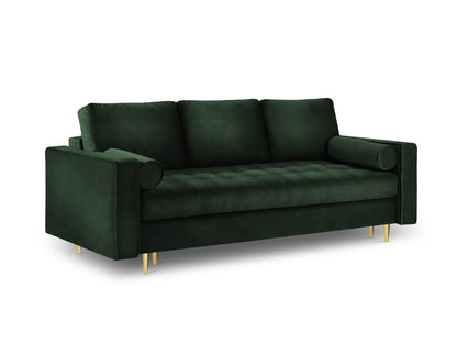 Aspen Sofa With Bed Function And Box, 3 Seats, 225x100 cm — Bottle Green / Gold Metal