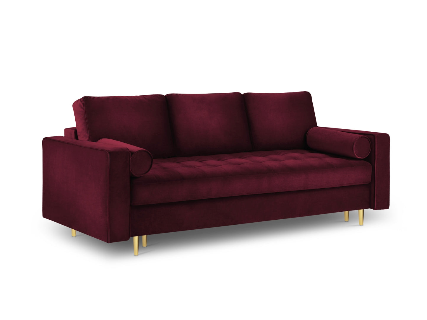 Aspen Sofa With Bed Function And Box, 3 Seats, 225x100 cm — Red / Gold Metal