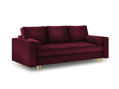 Aspen Sofa With Bed Function And Box, 3 Seats, 225x100 cm — Red / Gold Metal
