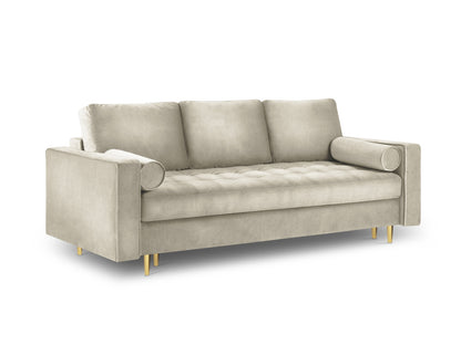 Aspen Sofa With Bed Function And Box, 3 Seats, 225x100 cm — Dark Beige / Gold Metal