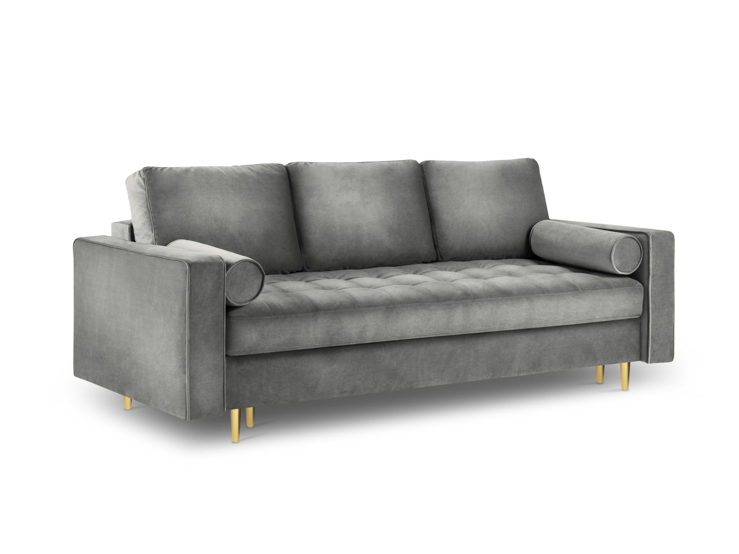 Aspen Sofa With Bed Function And Box, 3 Seats, 225x100 cm — Grey / Gold Metal