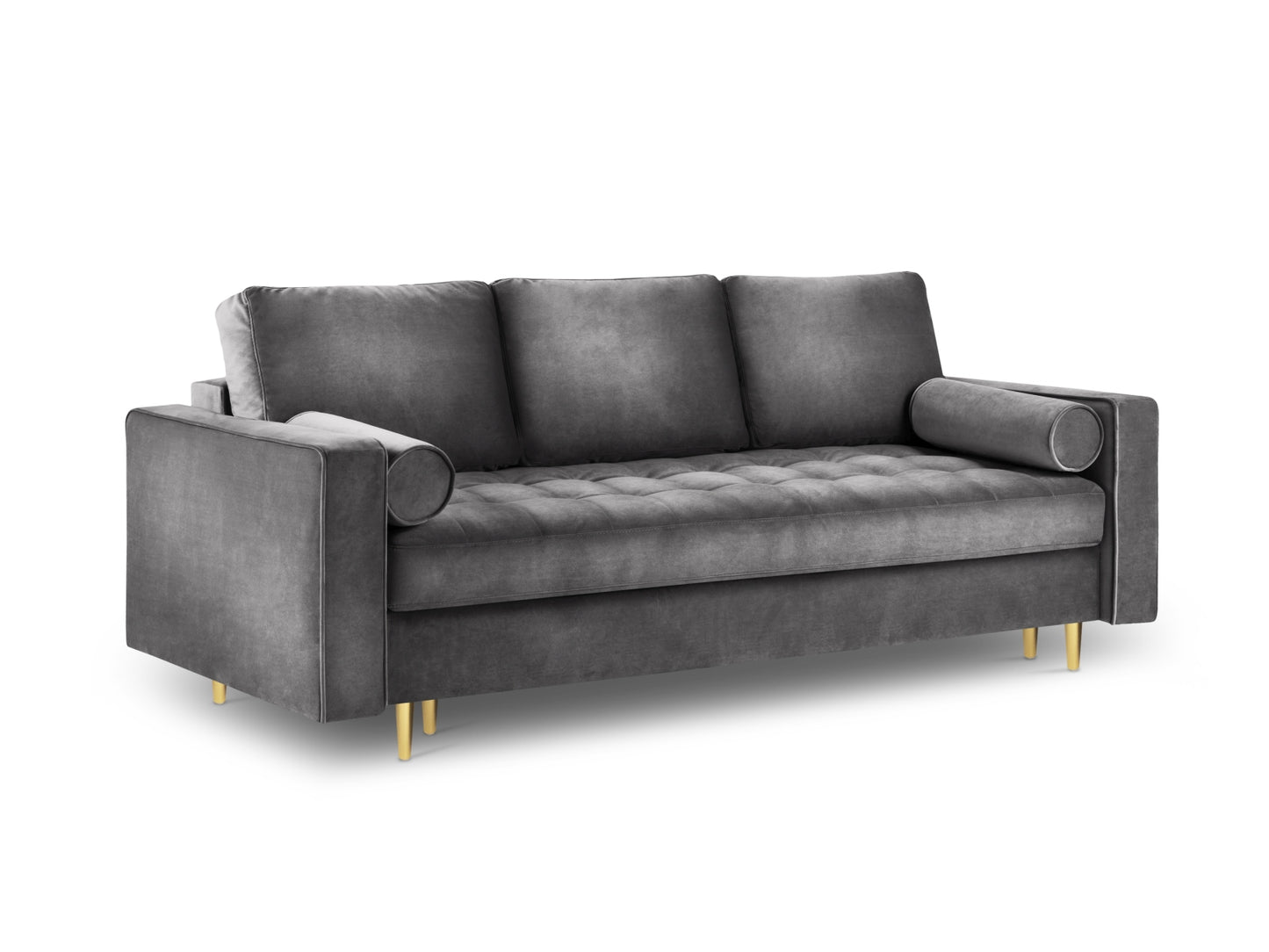 Aspen Sofa With Bed Function And Box, 3 Seats, 225x100 cm — Dark Grey / Gold Metal