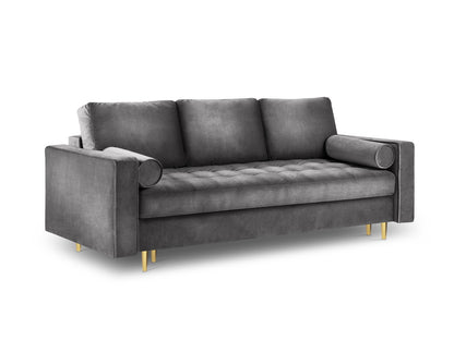 Aspen Sofa With Bed Function And Box, 3 Seats, 225x100 cm — Dark Grey / Gold Metal
