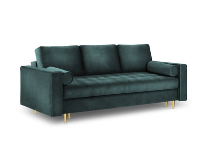 Aspen Sofa With Bed Function And Box, 3 Seats, 225x100 cm — Petrol / Gold Metal
