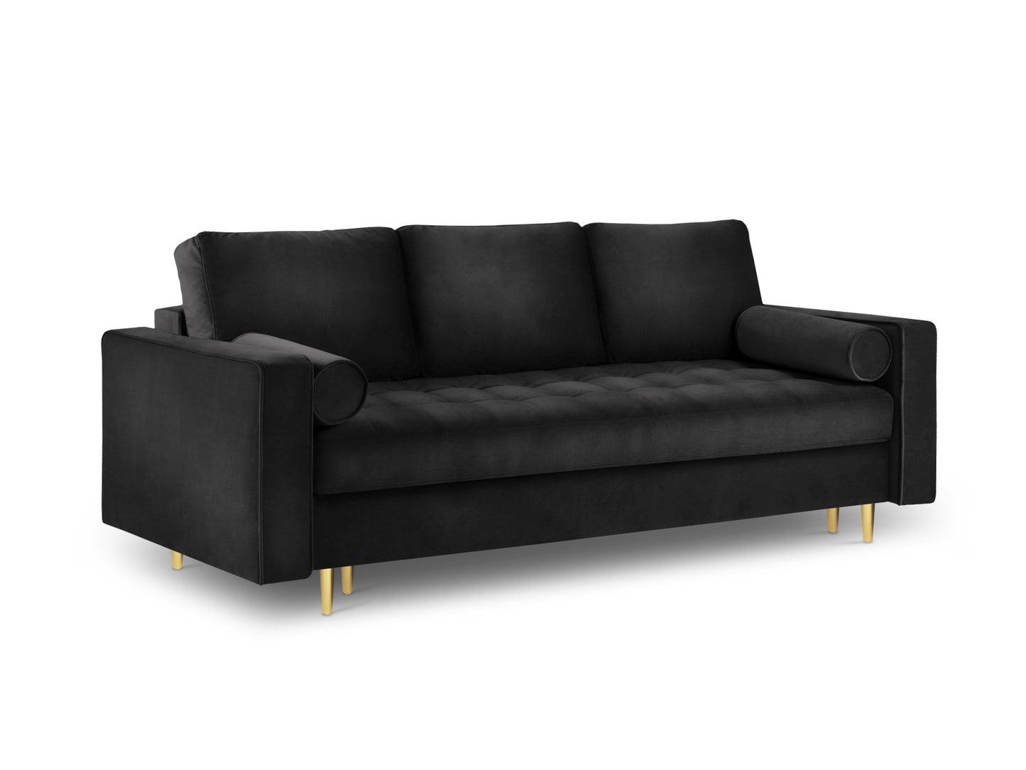 Aspen Sofa With Bed Function And Box, 3 Seats, 225x100 cm — Black / Gold Metal