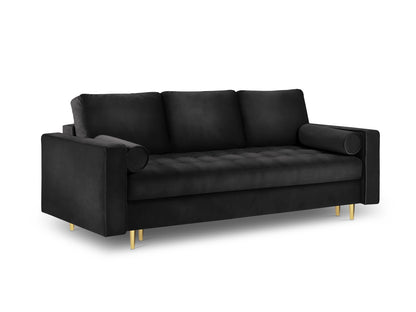Aspen Sofa With Bed Function And Box, 3 Seats, 225x100 cm — Black / Gold Metal