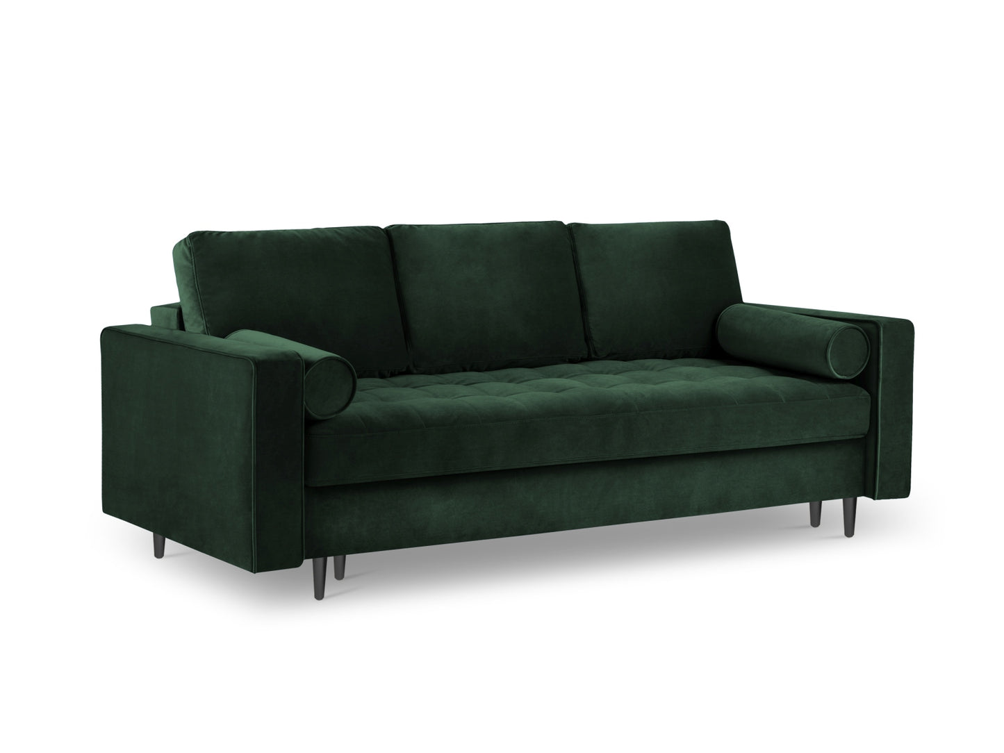 Aspen Sofa With Bed Function And Box, 3 Seats, 225x100 cm — Bottle Green / Black Chrome Metal