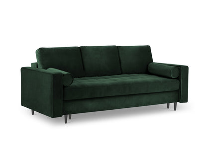 Aspen Sofa With Bed Function And Box, 3 Seats, 225x100 cm — Bottle Green / Black Chrome Metal