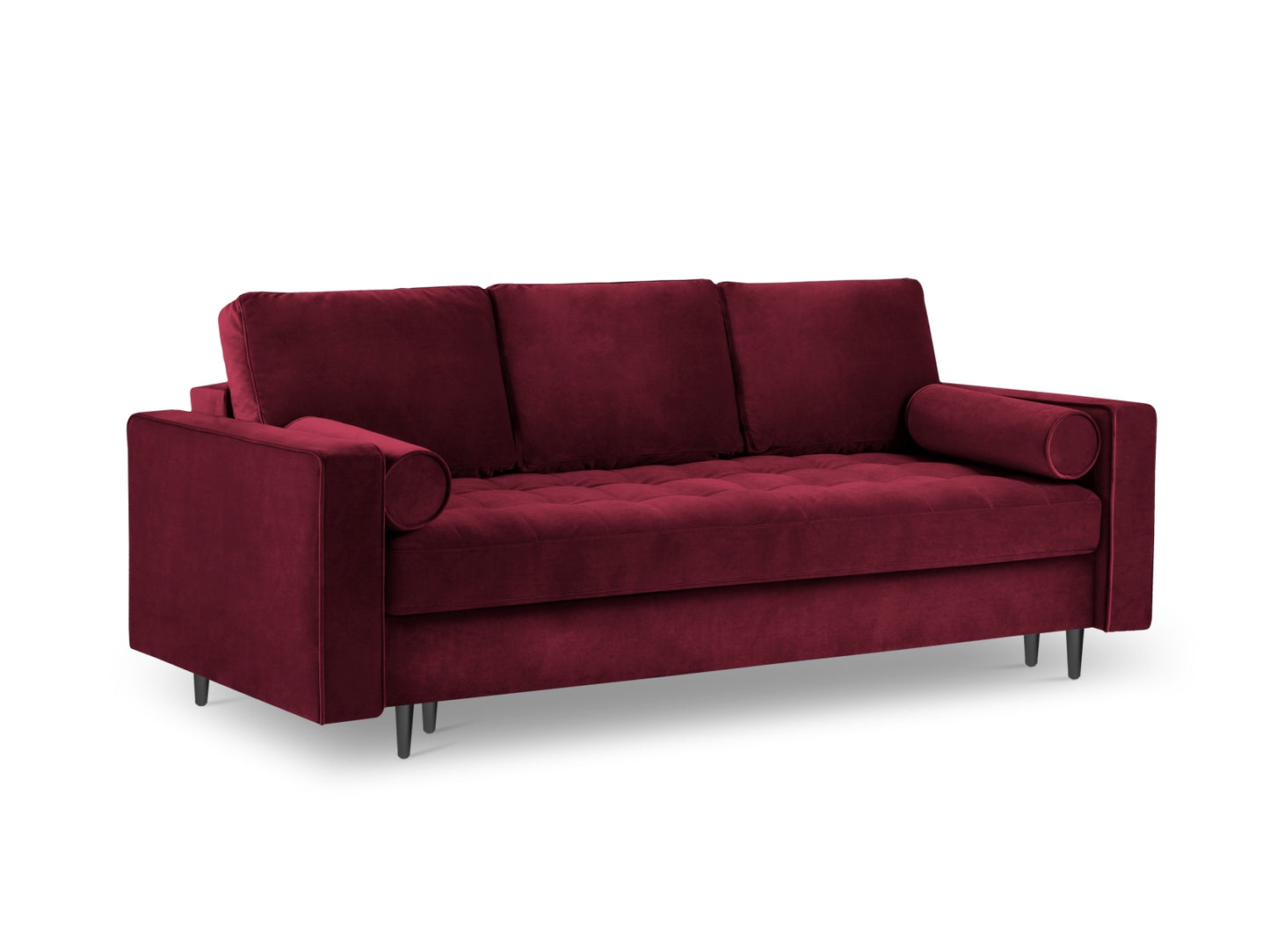 Aspen Sofa With Bed Function And Box, 3 Seats, 225x100 cm — Red / Black Chrome Metal