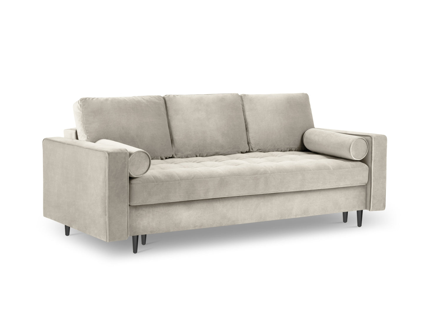 Aspen Sofa With Bed Function And Box, 3 Seats, 225x100 cm — Dark Beige / Black Chrome Metal