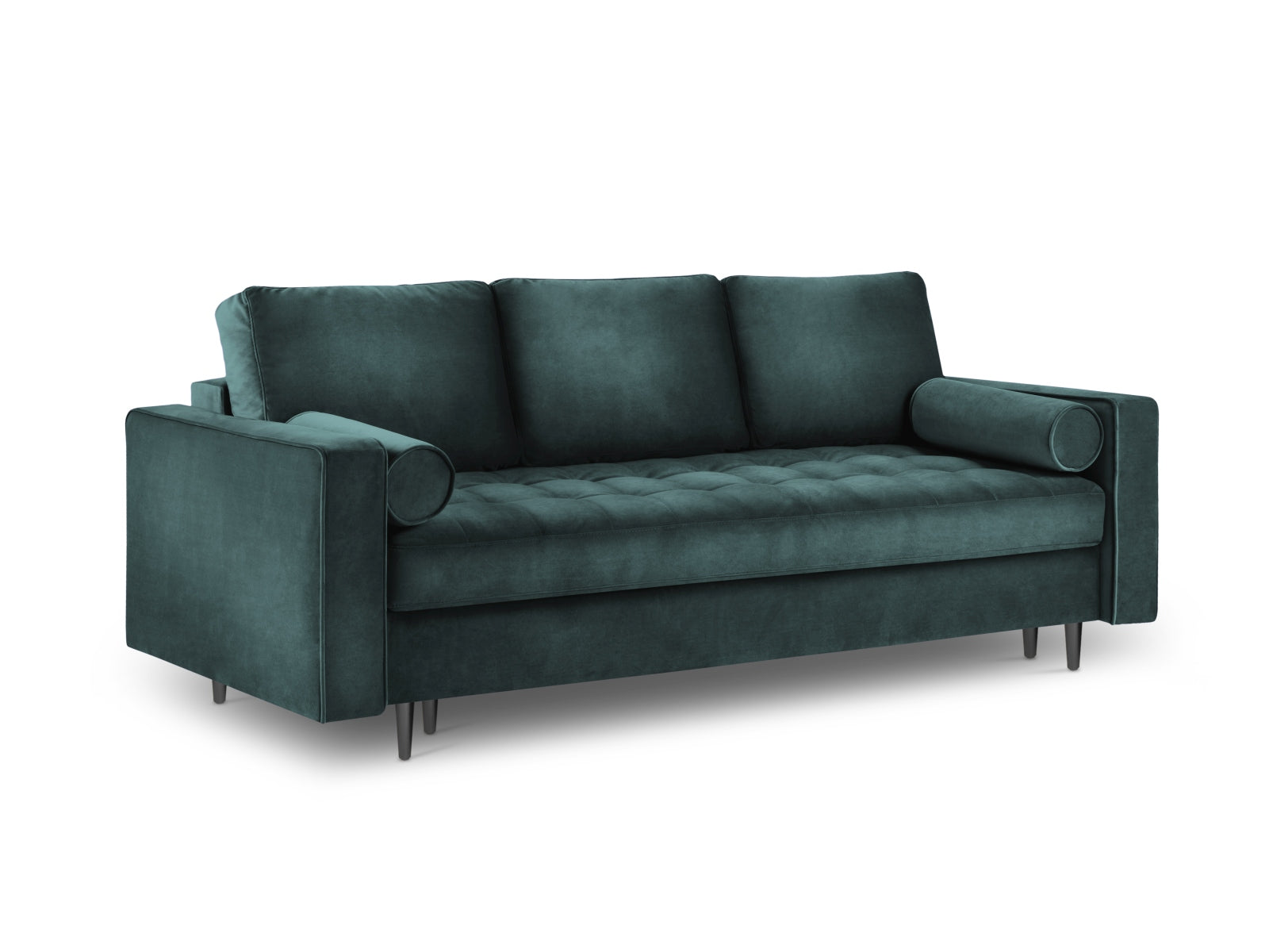 Aspen Sofa With Bed Function And Box, 3 Seats, 225x100 cm — Petrol / Black Chrome Metal