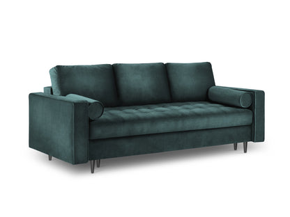 Aspen Sofa With Bed Function And Box, 3 Seats, 225x100 cm — Petrol / Black Chrome Metal