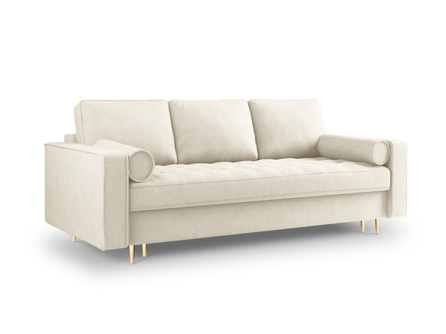 Aspen Sofa With Bed Function And Box, 3 Seats, 225x100 cm — Light Beige / Gold Metal