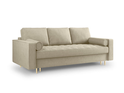 Aspen Sofa With Bed Function And Box, 3 Seats, 225x100 cm — Beige / Gold Metal