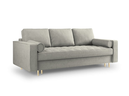 Aspen Sofa With Bed Function And Box, 3 Seats, 225x100 cm — Light Grey / Gold Metal