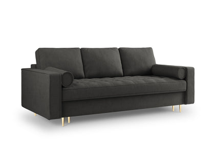 Aspen Sofa With Bed Function And Box, 3 Seats, 225x100 cm — Dark Grey / Gold Metal