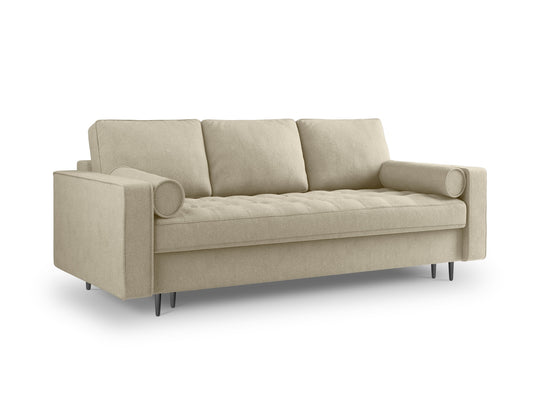 Aspen Sofa With Bed Function And Box, 3 Seats, 225x100 cm — Beige / Black Chrome Metal