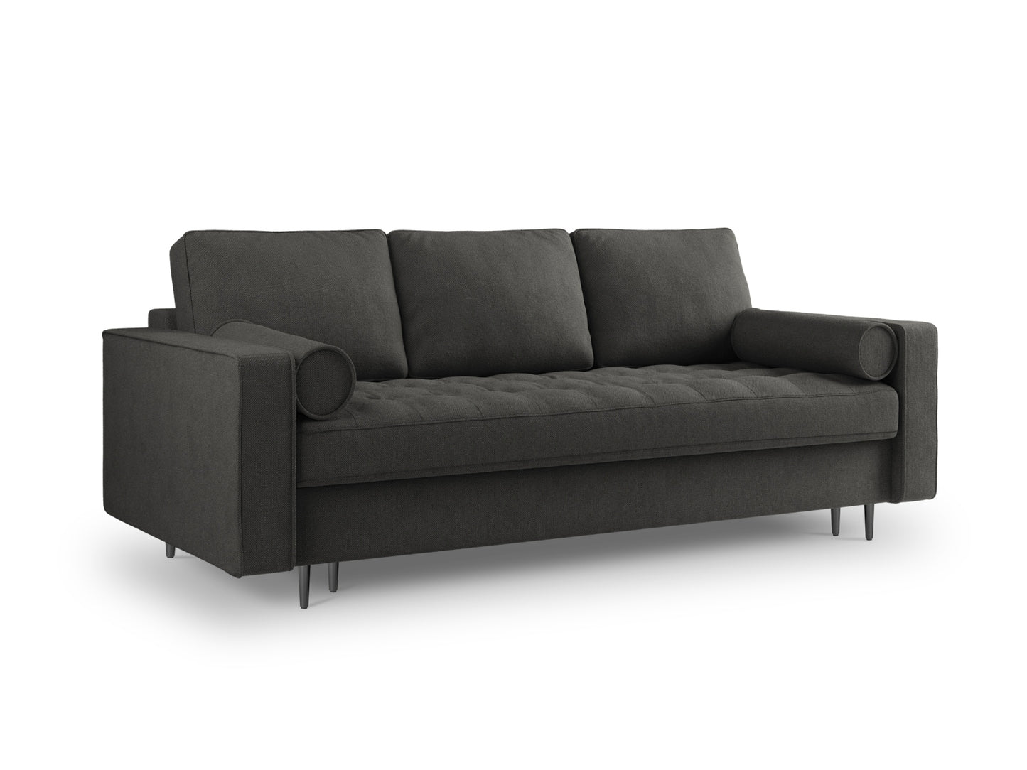 Aspen Sofa With Bed Function And Box, 3 Seats, 225x100 cm — Dark Grey / Black Chrome Metal