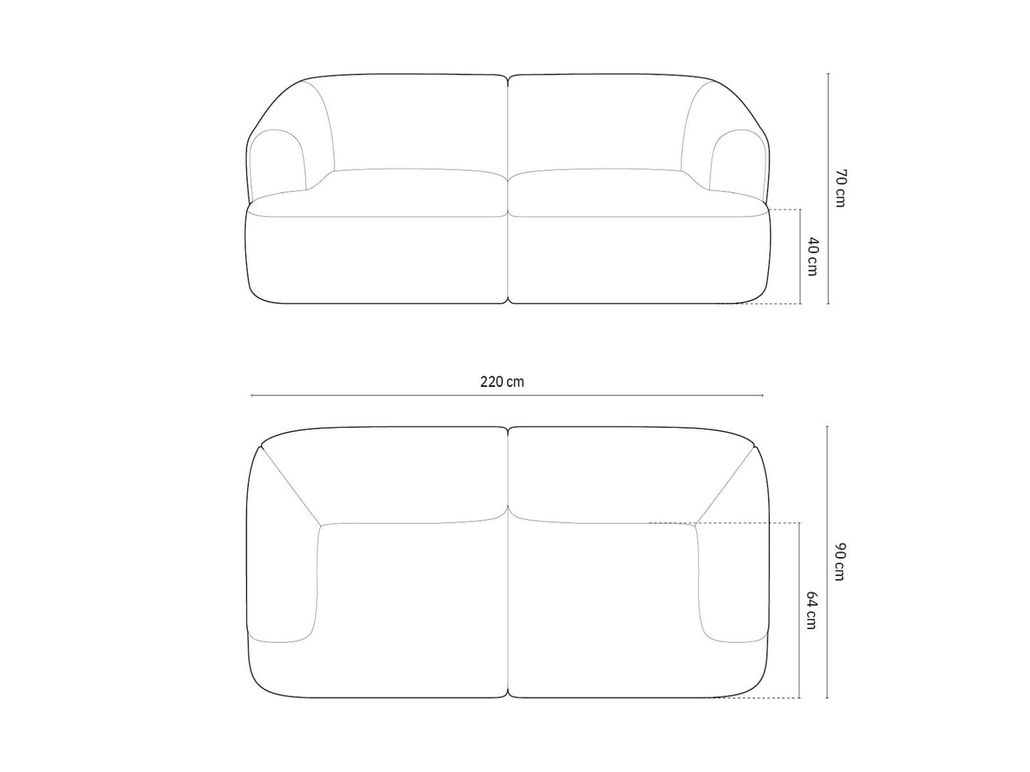 Campi Modular Sofa, 3 Seats, 220x90 cm