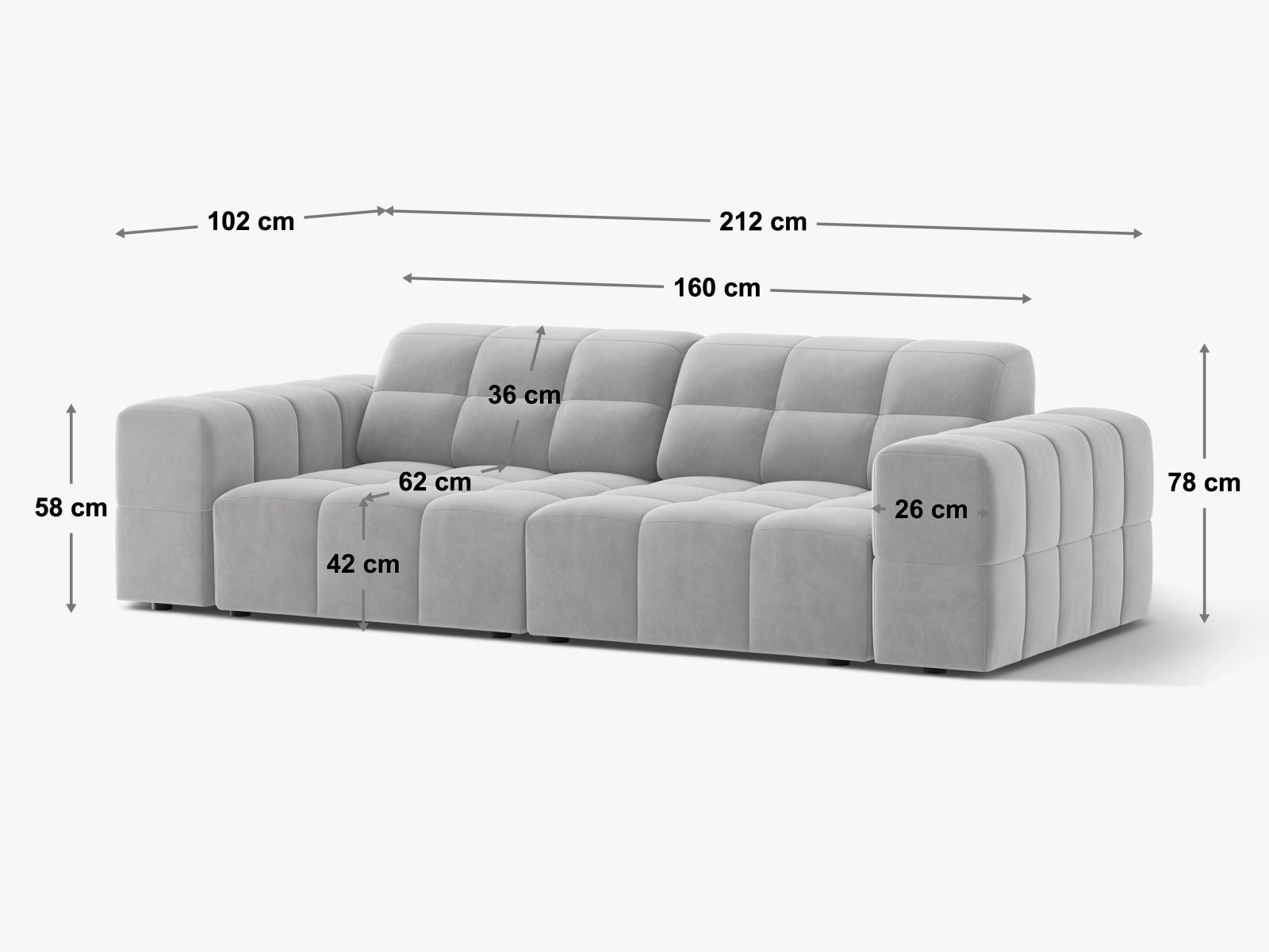 Chicago Sofa, 3 Seats, 212x102 cm