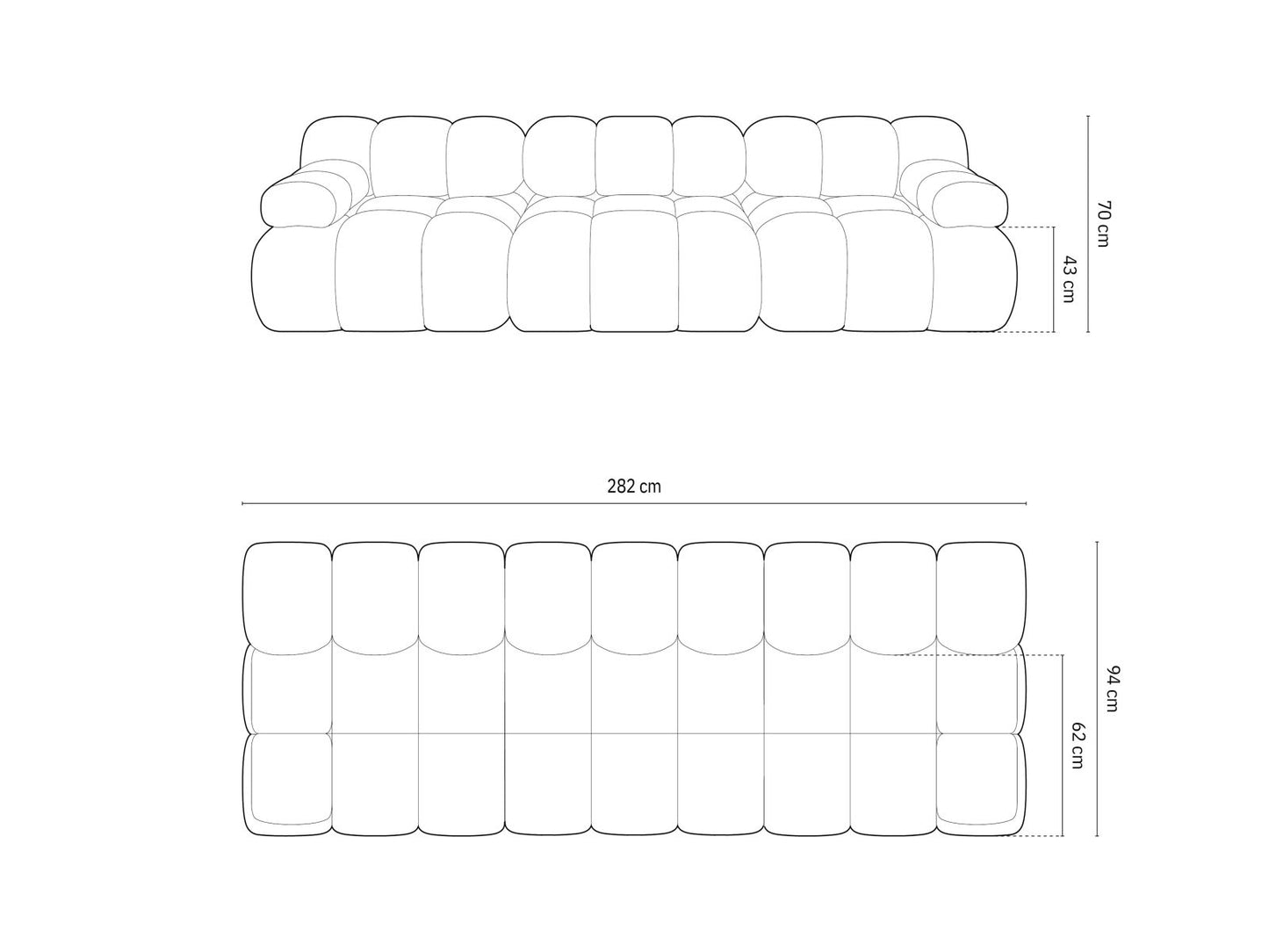 Cortina Modular Sofa, 3 Seats, 282x94 cm