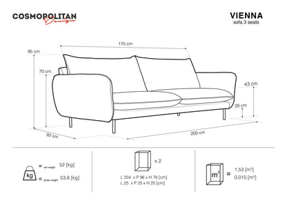 Vienna Sofa, 3 Seats, 200x92 cm