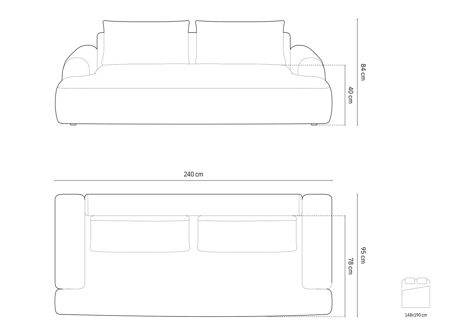Calma Sofa With Bed Function And Box, 4 Seats, 250x100 cm
