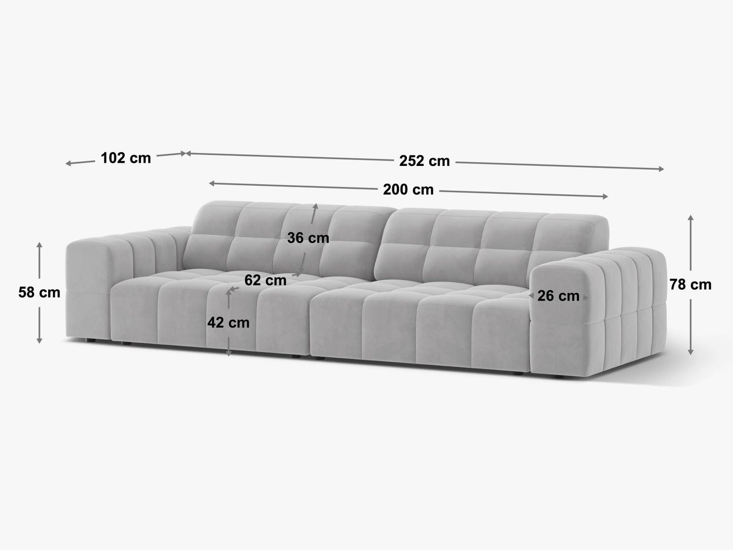 Chicago Sofa, 4 Seats, 252x102 cm
