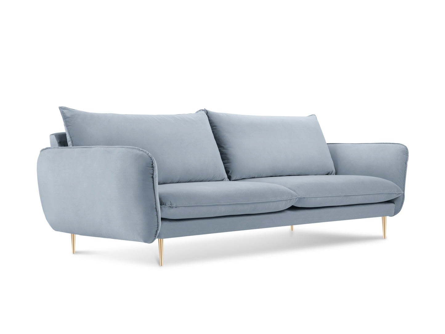 Vienna Sofa, 4 Seats, 230x92 cm — Light Blue / Gold Metal
