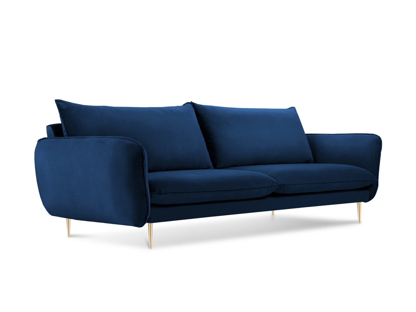 Vienna Sofa, 4 Seats, 230x92 cm — Royal Blue / Gold Metal