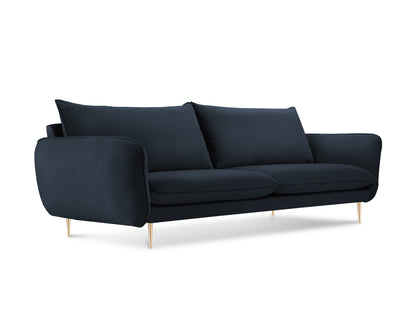 Vienna Sofa, 4 Seats, 230x92 cm — Dark Blue / Gold Metal
